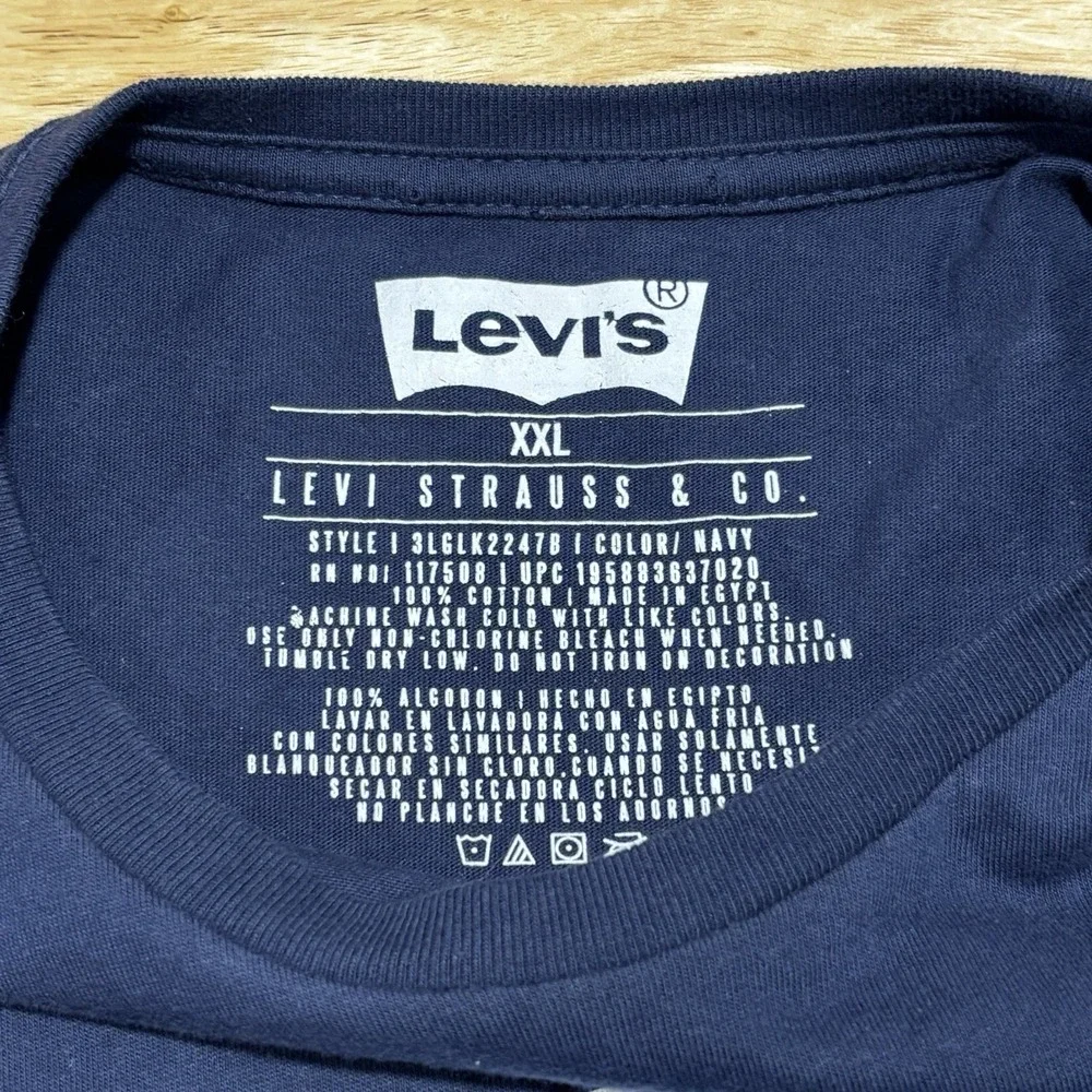 Levi's Graphic Crew Neck T-Shirt Mens XXL‎ Blue Long Sleeve Cotton Casual Tee